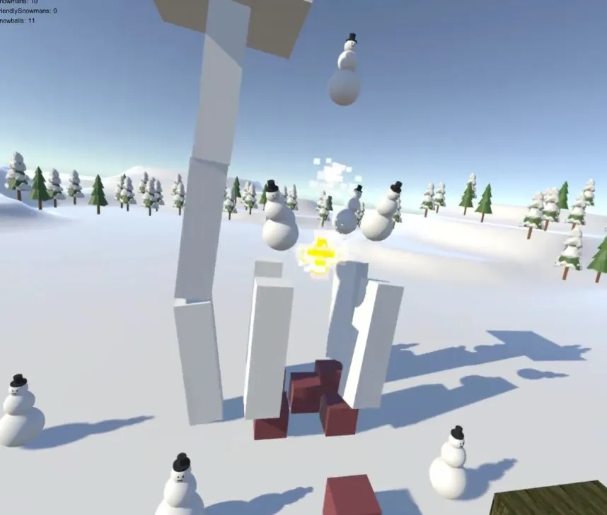 Skärmbild från Snowball VR med snögubbar
